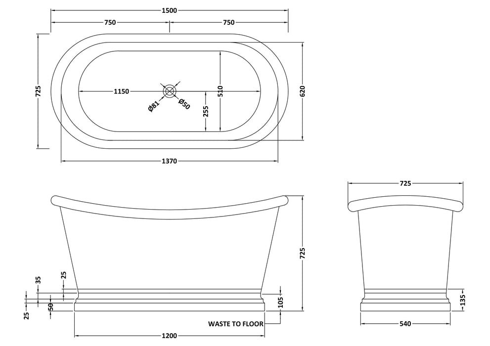 BC Designs 1500mm Antique Copper Freestanding Boat Bath