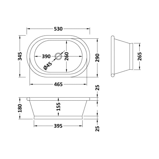BC Designs 550mm Nickel Oval Vessel Basin