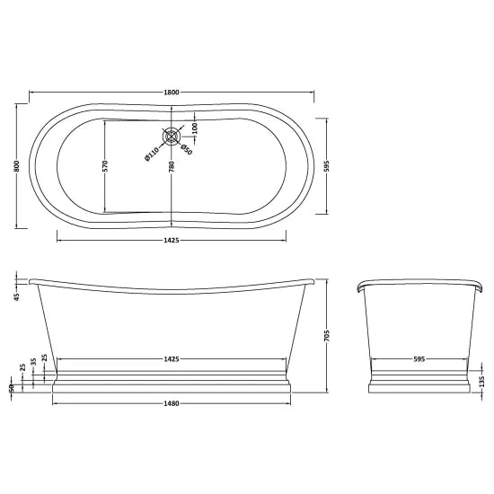 BC Designs 1800mm Copper Outer/Acrylic Inner Roll Top Freestanding Boat Bath