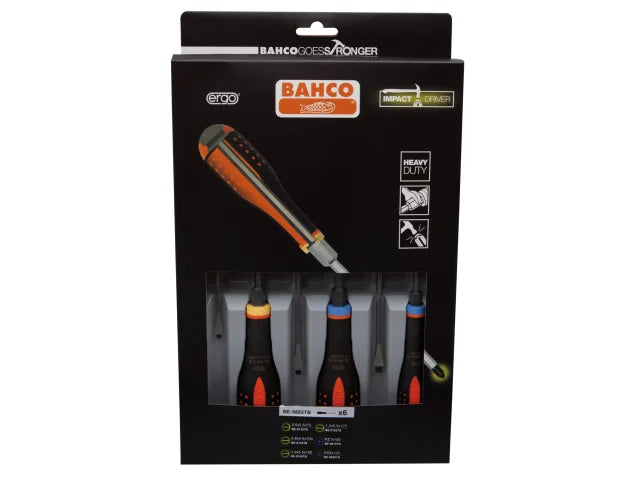 BE-9882TB ERGO™ Through Blade Screwdriver Set, 6 Piece