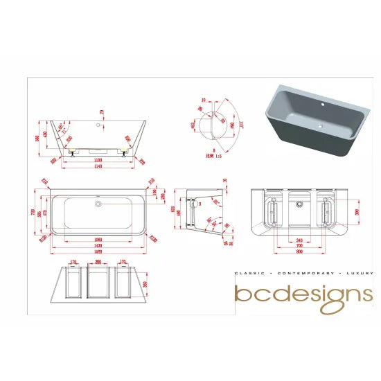 BC Designs Ancora 1500mm Back To Wall Bath With Waste