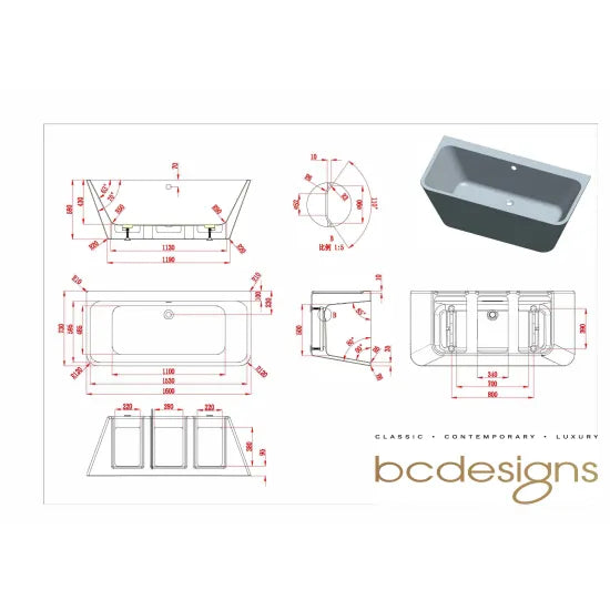 BC Designs Ancora 1600mm Back To Wall Bath With Waste