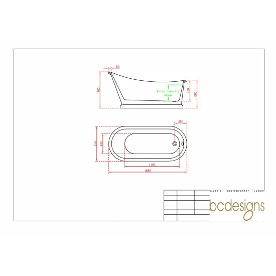 BC Designs 1680mm Slipper Freestanding Bath