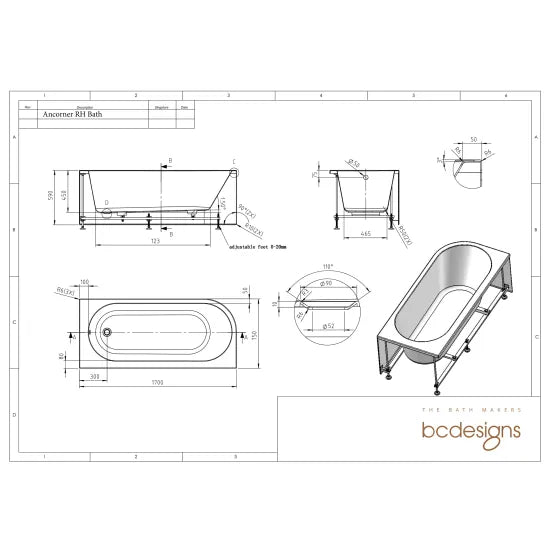 BC Designs Ancorner 1700mm Right-Hand Corner Bath
