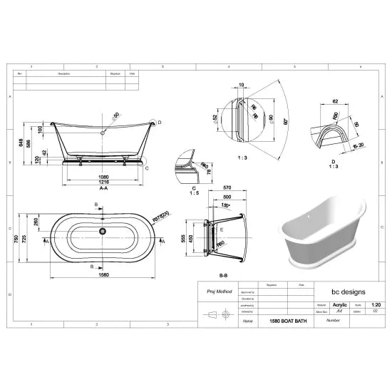 BC Designs Aluminium 1580mm Freestanding Boat Bath