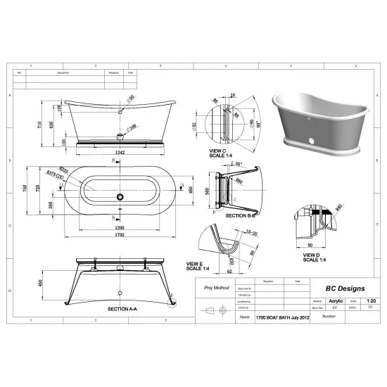 BC Designs Aluminium 1700mm Freestanding Boat Bath