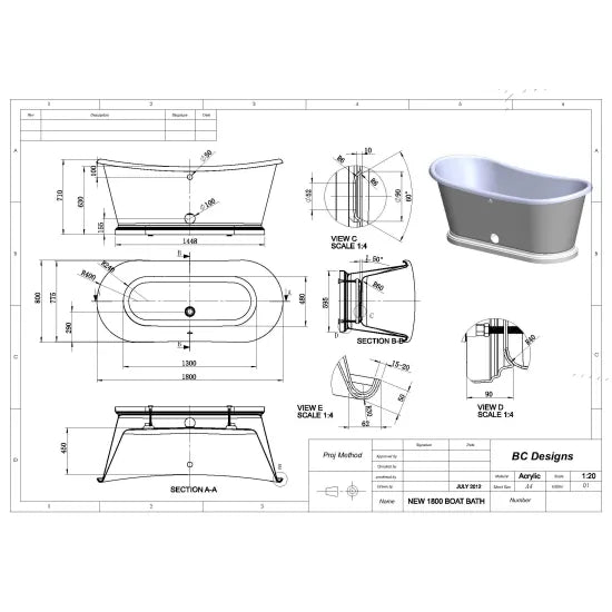 BC Designs Aluminium 1800mm Freestanding Boat Bath