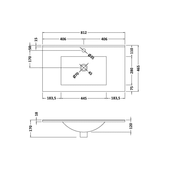 1 Tap Hole 800mm Ceramic Minimalist Rectangular Basin
