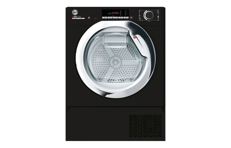 Hoover H500 BATDH7A1TCEB-80 B/I 7kg Heat Pump Condenser Dryer - Black w/Chrome Door