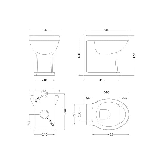 Bayswater Fitzroy Traditional Comfort Height Toilet Pan Back to Wall