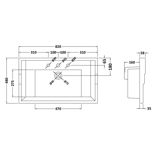 Bayswater 3 Tap Hole 800mm Traditional Basin