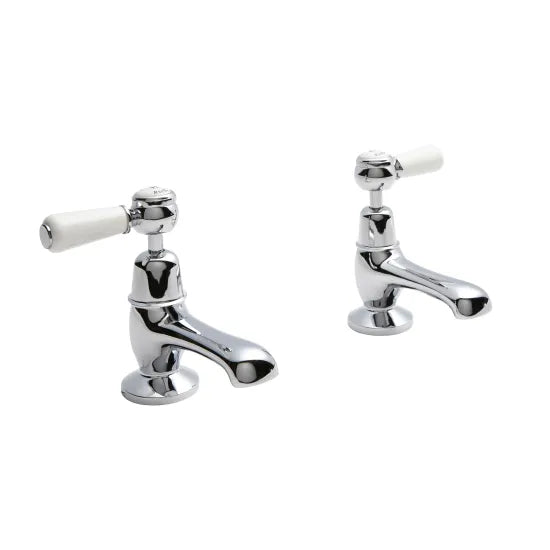 Old London Topaz Chrome/White Basin Taps With Dome Collar and Lever Handle