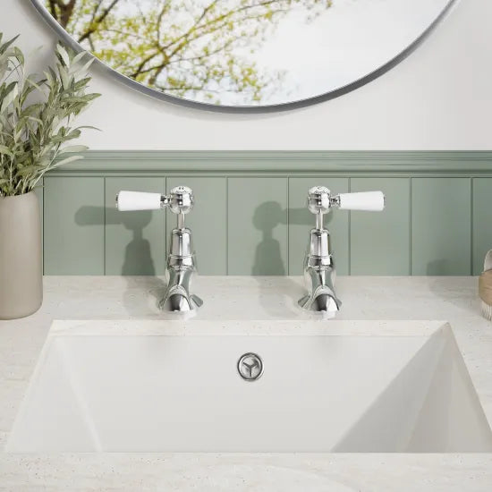 Old London Topaz Chrome/White Basin Taps With Dome Collar and Lever Handle