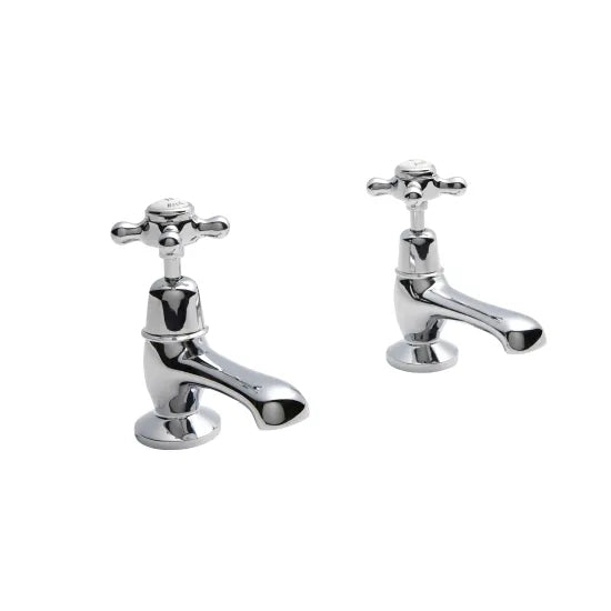 Old London Topaz Chrome/White Basin Taps With Dome Collar and Crosshead Handle