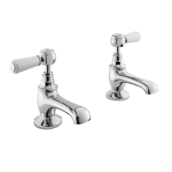 Old London Topaz Chrome/White Basin Taps With Hexagonal Collar and Lever Handle