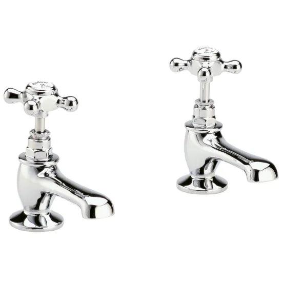 Old London Topaz Chrome/White Basin Taps With Hexagonal Collar and Crosshead Handle