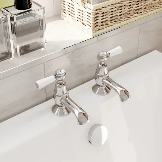 Old London Topaz Chrome/White Bath Tap With Dome Collar and Lever Handle