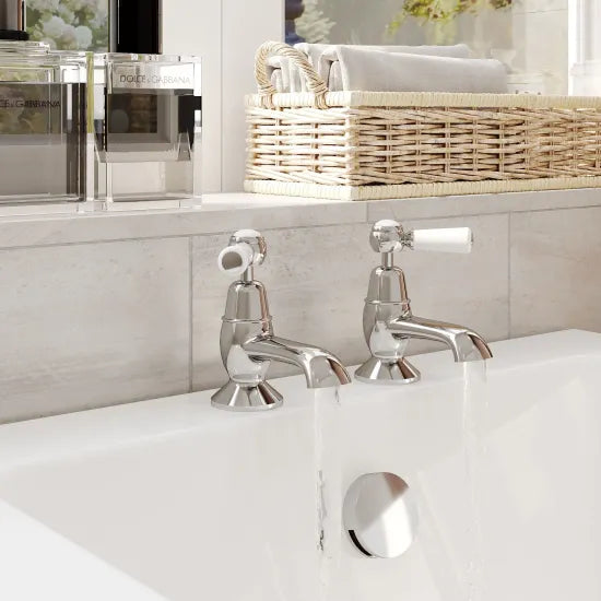 Old London Topaz Chrome/White Bath Tap With Dome Collar and Lever Handle