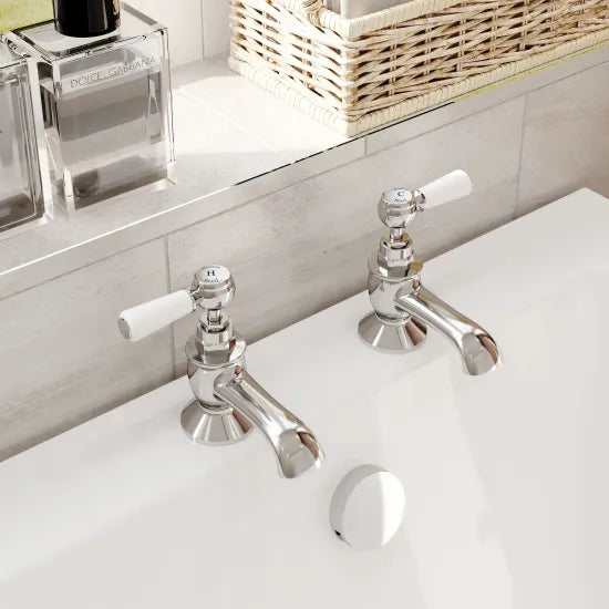 Old London Topaz Chrome/White Bath Tap With Hexagonal Collar and Lever Handle
