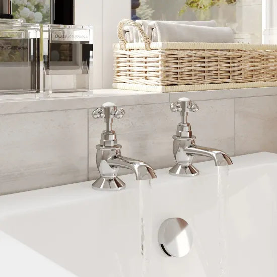 Old London Topaz Chrome/White Bath Tap With Hexagonal Collar and Crosshead Handle