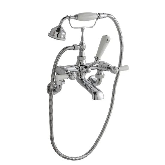 Old London Topaz Chrome/White Wall Mounted Bath Shower Mixer With Dome Collar and Lever Handle