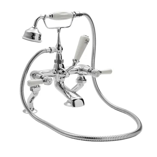 Old London Topaz Chrome/White Deck Mounted Bath Shower Mixer With Lever Handle