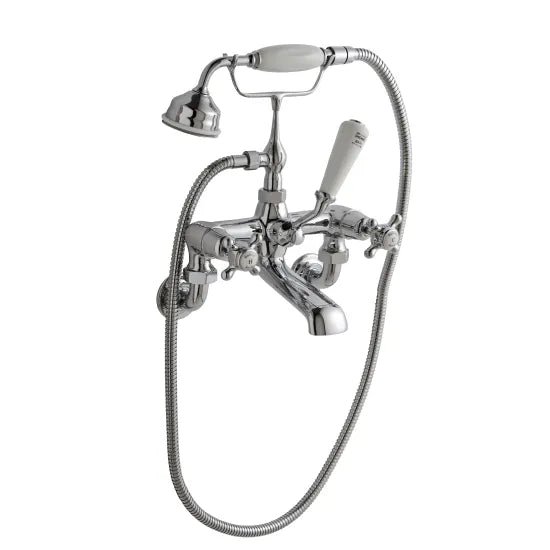 Old London Topaz Chrome/White Wall Mounted Bath Shower Mixer With Dome Collar and Crosshead Handle