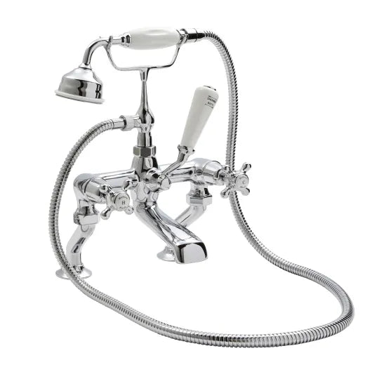 Old London Topaz Chrome/White Deck Mounted Bath Shower Mixer With Dome Collar and Crosshead Handle