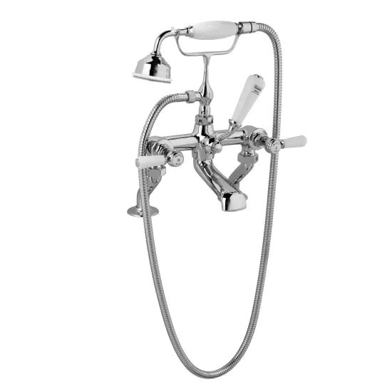 Old London Topaz Chrome/White Bath Shower Mixer With Hexagonal Collar and Lever Handle
