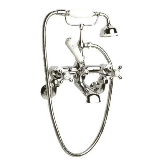 Old London Topaz Chrome/White Wall Mounted Bath Shower Mixer With Hexagonal Collar and Crosshead Handle