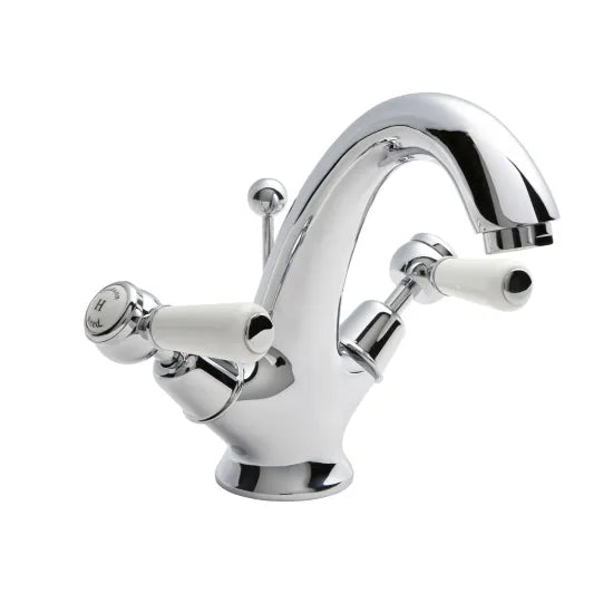 Old London Topaz Chrome/White Mono Basin Mixer With Dome Collar and Lever Handle Mixer and Waste
