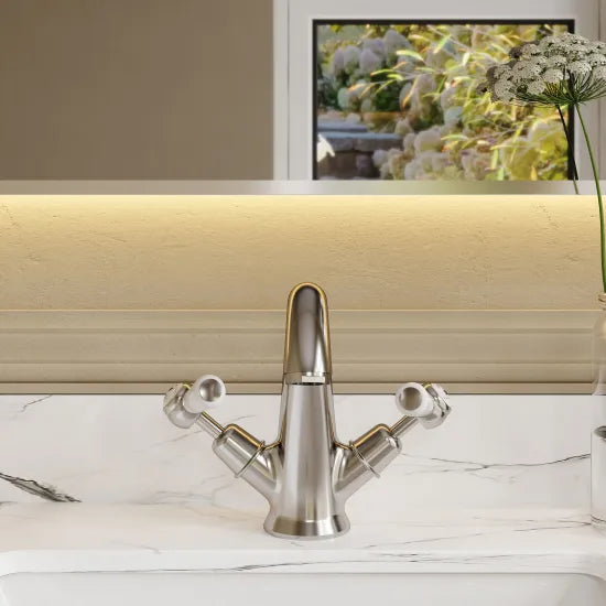 Old London Topaz Chrome/White Mono Basin Mixer With Dome Collar and Lever Handle Mixer and Waste