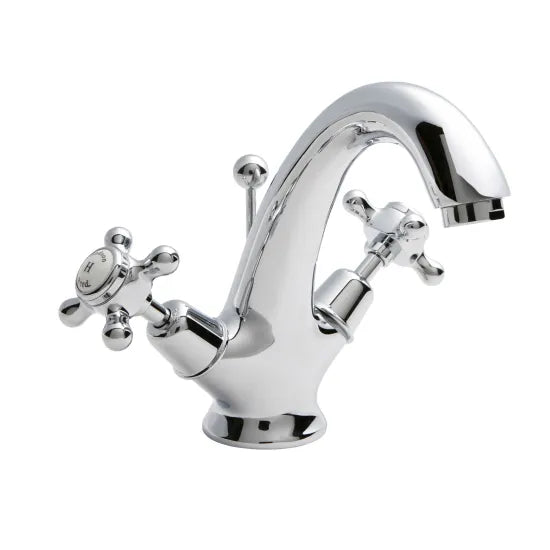 Old London Topaz Chrome/White Mono Basin Mixer With Dome Collar and Crosshead Handle Mixer and Waste