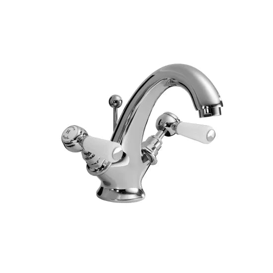 Old London Topaz Chrome/White Mono Basin Mixer With Hexagonal Collar and Lever Handle Mixer and Waste