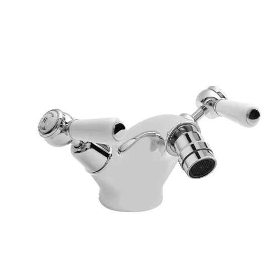 Old London Topaz Chrome/White Bidet Mixer With Dome Collar and Lever Handle and Pop Up Waste