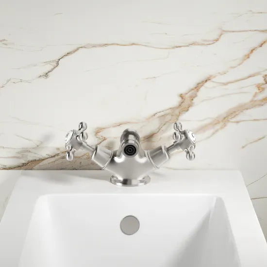 Old London Topaz Chrome/White Bidet Mixer With Dome Collar and Crosshead Handle and Pop Up Waste