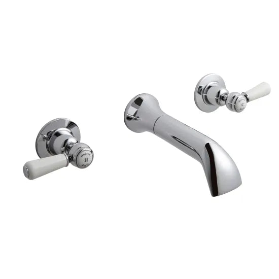 Old London Topaz Chrome/White Wall Mounted Bath Tap With Dome Collar and Lever Handle