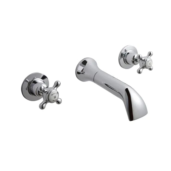 Old London Topaz Chrome/White Wall Mounted Bath Tap With Dome Collar and Crosshead Handle