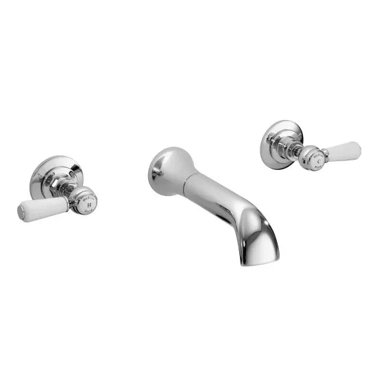 Old London Topaz Chrome/White Wall Mounted Bath Tap With Hexagonal Collar and Lever Handle