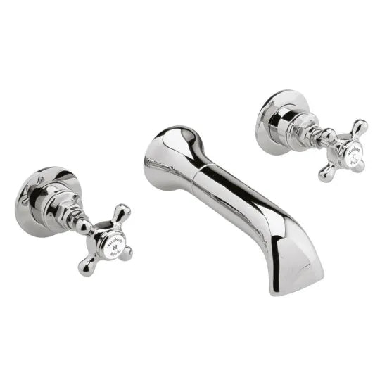 Old London Topaz Chrome/White Wall Mounted Bath Tap With Hexagonal Collar and Crosshead Handle