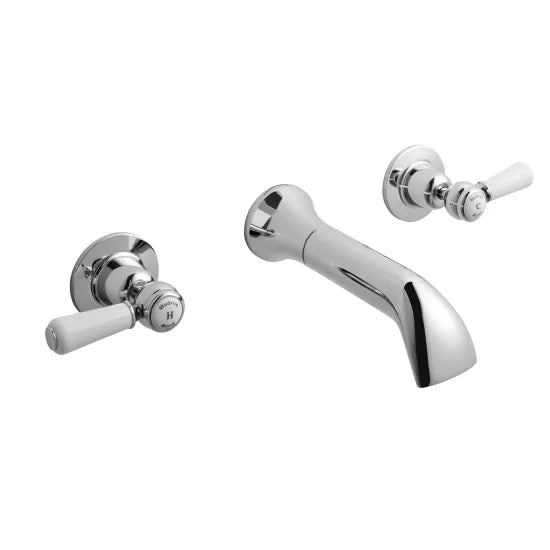 Old London Topaz Chrome/White 3 Tap Hole Wall Mounted Basin Mixer With Dome Collar and Lever Handle