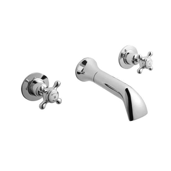Old London Topaz Chrome/White 3 Tap Hole Wall Mounted Basin Mixer With Dome Collar and Crosshead Handle