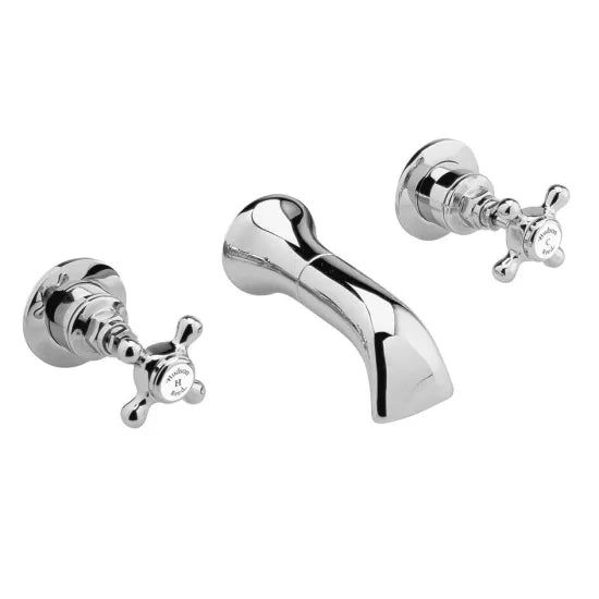Old London Topaz Chrome/White 3 Tap Hole Wall Mounted Basin Mixer With Hexagonal Collar and Crosshead Handle