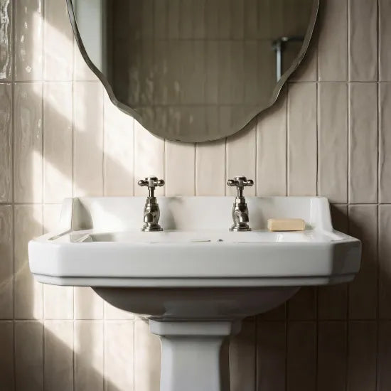 Old London Topaz Brushed Pewter/White Basin Taps With Hexagonal Collar and Crosshead Handle