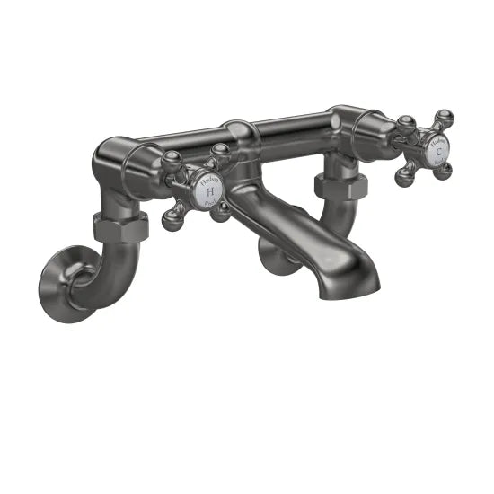 Old London Topaz Brushed Pewter Wall Mounted Bath Filler With Dome Collar and Crosshead Handle