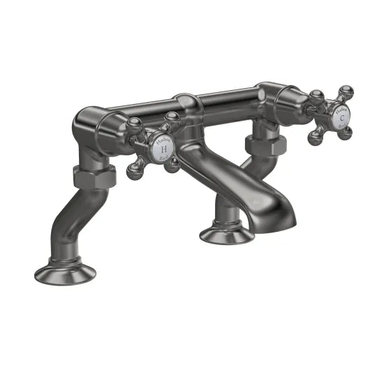 Old London Topaz Brushed Pewter Deck Mounted Bath Filler With Dome Collar and Crosshead Handle
