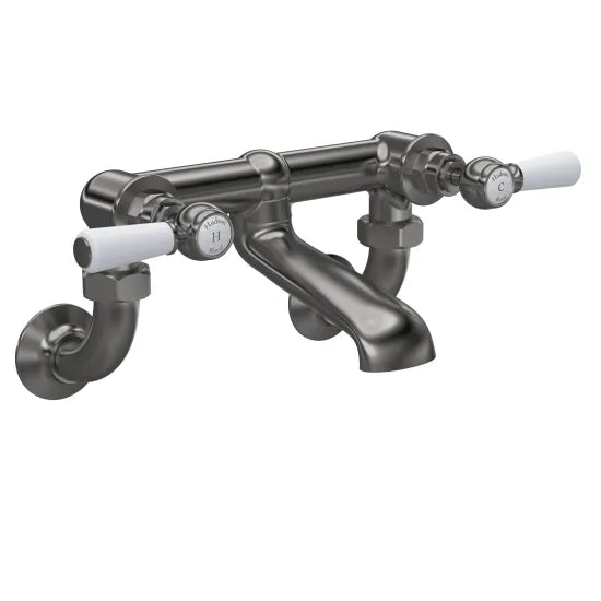 Old London Topaz Brushed Pewter Wall Mounted Bath Filler With Hexagonal Collar and Lever Handle