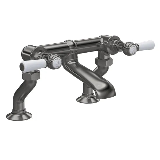 Old London Topaz Brushed Pewter Deck Mounted Bath Filler With Hexagonal Collar and Lever Handle