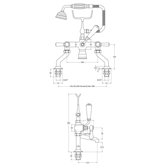 Old London Topaz Brushed Pewter/White Bath Shower Mixer With Hexagonal Collar and Lever Handle