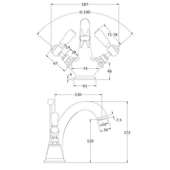 Old London Topaz Brushed Pewter/White Mono Basin Mixer With Hexagonal Collar and Lever Handle and Waste